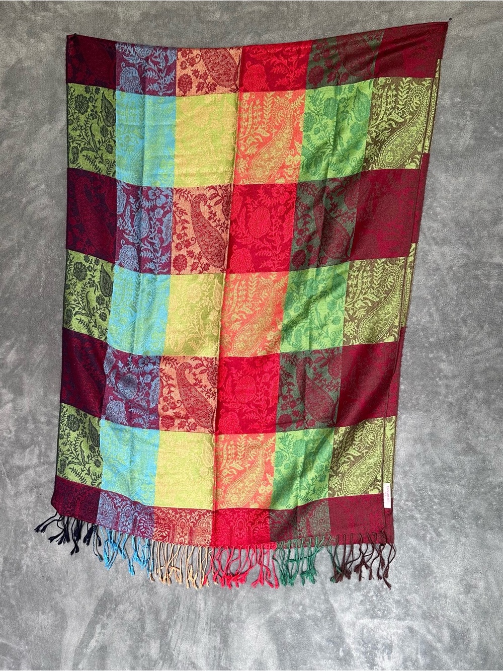 Handmade 100% Cashmere Jamawar Patchwork Paisley Fringe Scarf Wrap Shawl 24x76”